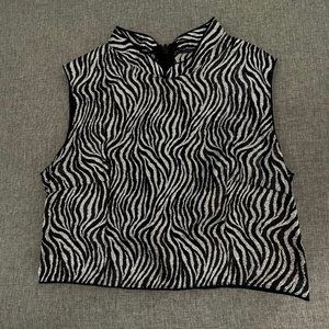 Vintage 1849 Authentic Ranchwear Western Vest Metallic Silver Black Zebra‎ Print